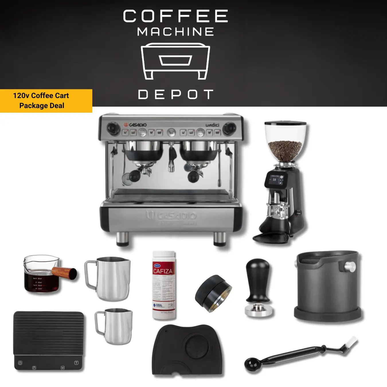 Casadio Undici A2 Compact in 110V and Hey Cafe Grinder Coffee Cart