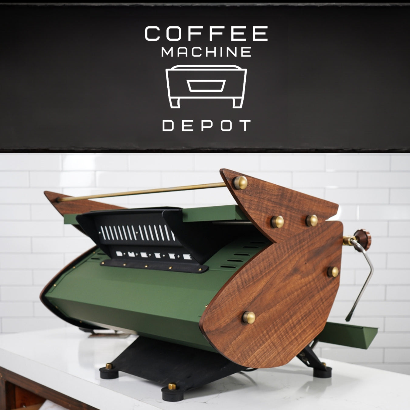 Kees Van Der Westen - Mirage Duette AV 2 Group Commercial Espresso Machine - Custom "Military Green" and Brushed Gold With Oak Wood
