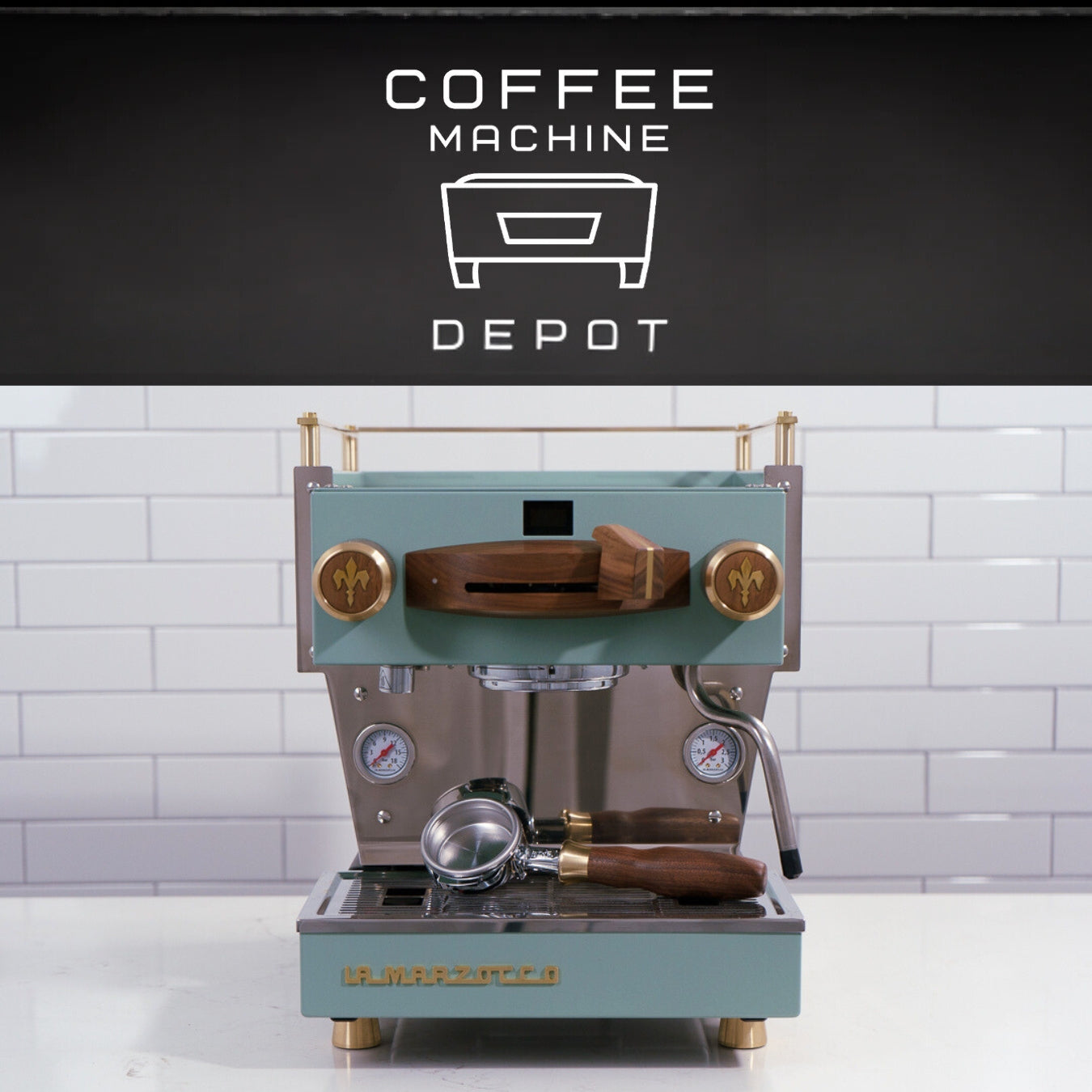 La Marzocco Linea Mini R- Custom Soft Antique Green with Walnut and Brass Home Espresso Machine