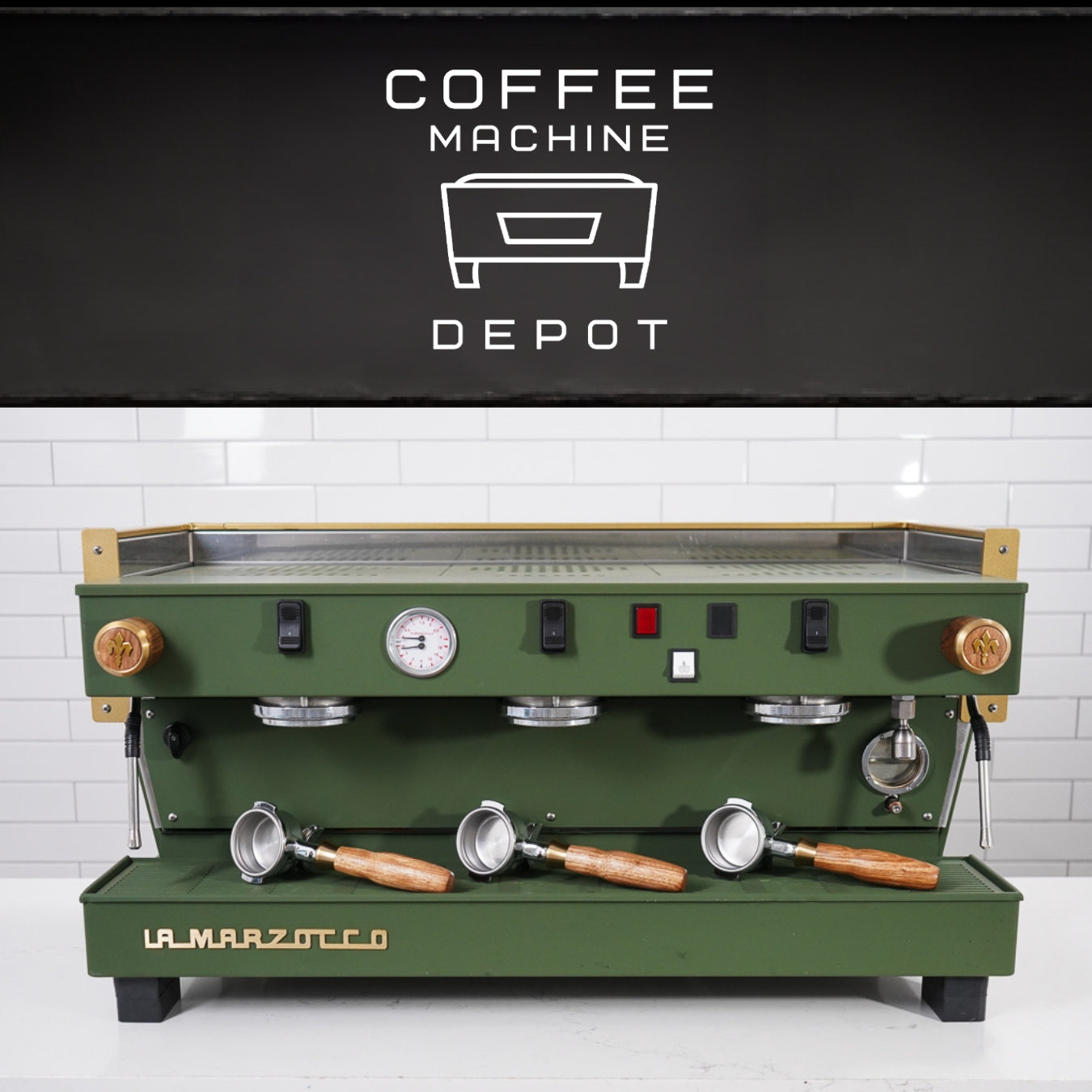 La Marzocco - Linea Classic EE 3 Group Commercial Espresso Machine - Fully Custom "Military" Green & Wood