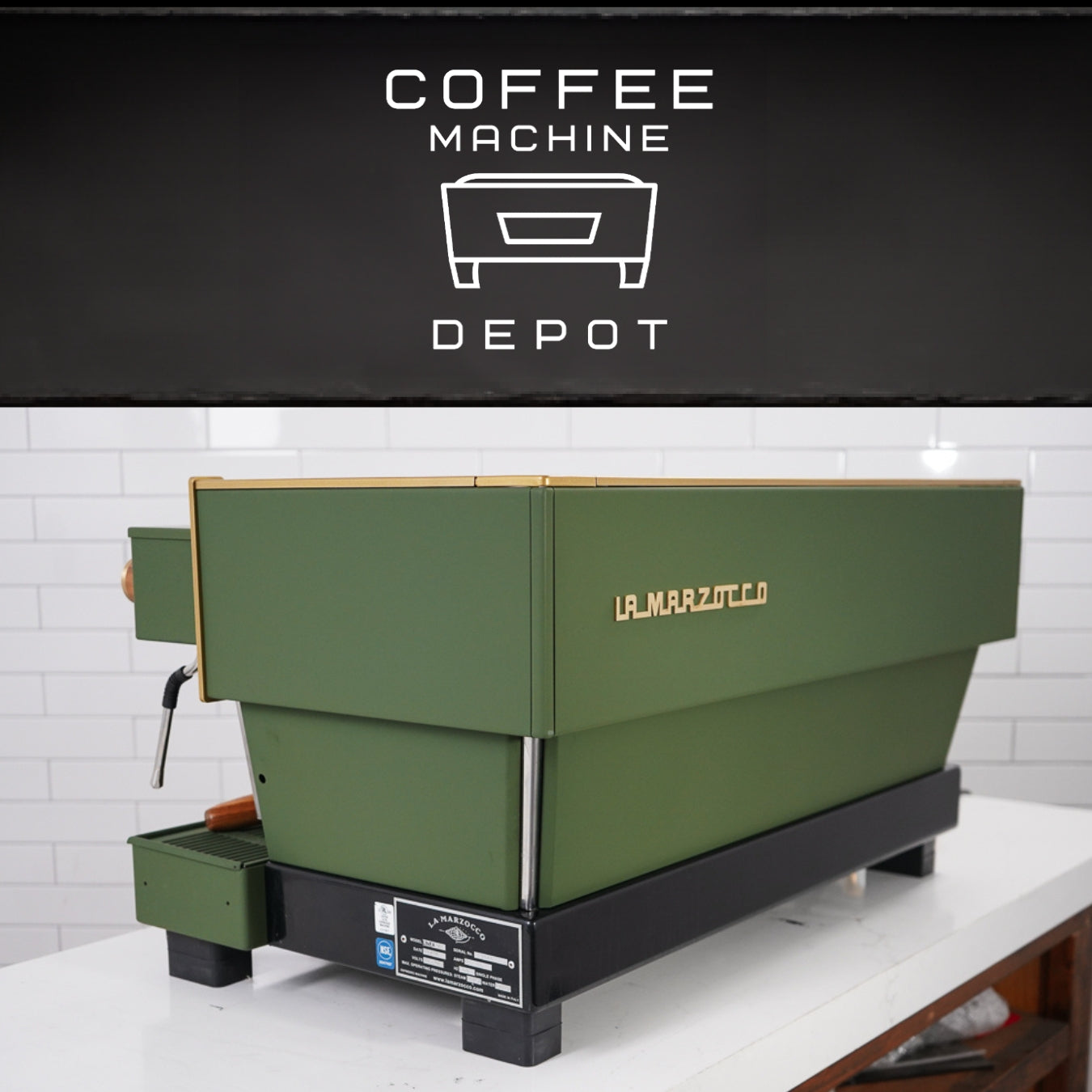 La Marzocco - Linea Classic EE 3 Group Commercial Espresso Machine - Fully Custom "Military" Green & Wood