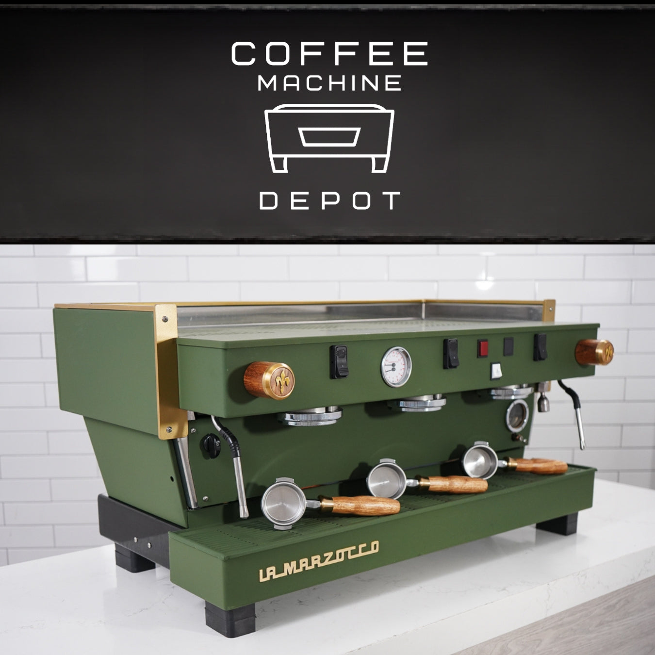 La Marzocco - Linea Classic EE 3 Group Commercial Espresso Machine - Fully Custom "Military" Green & Wood