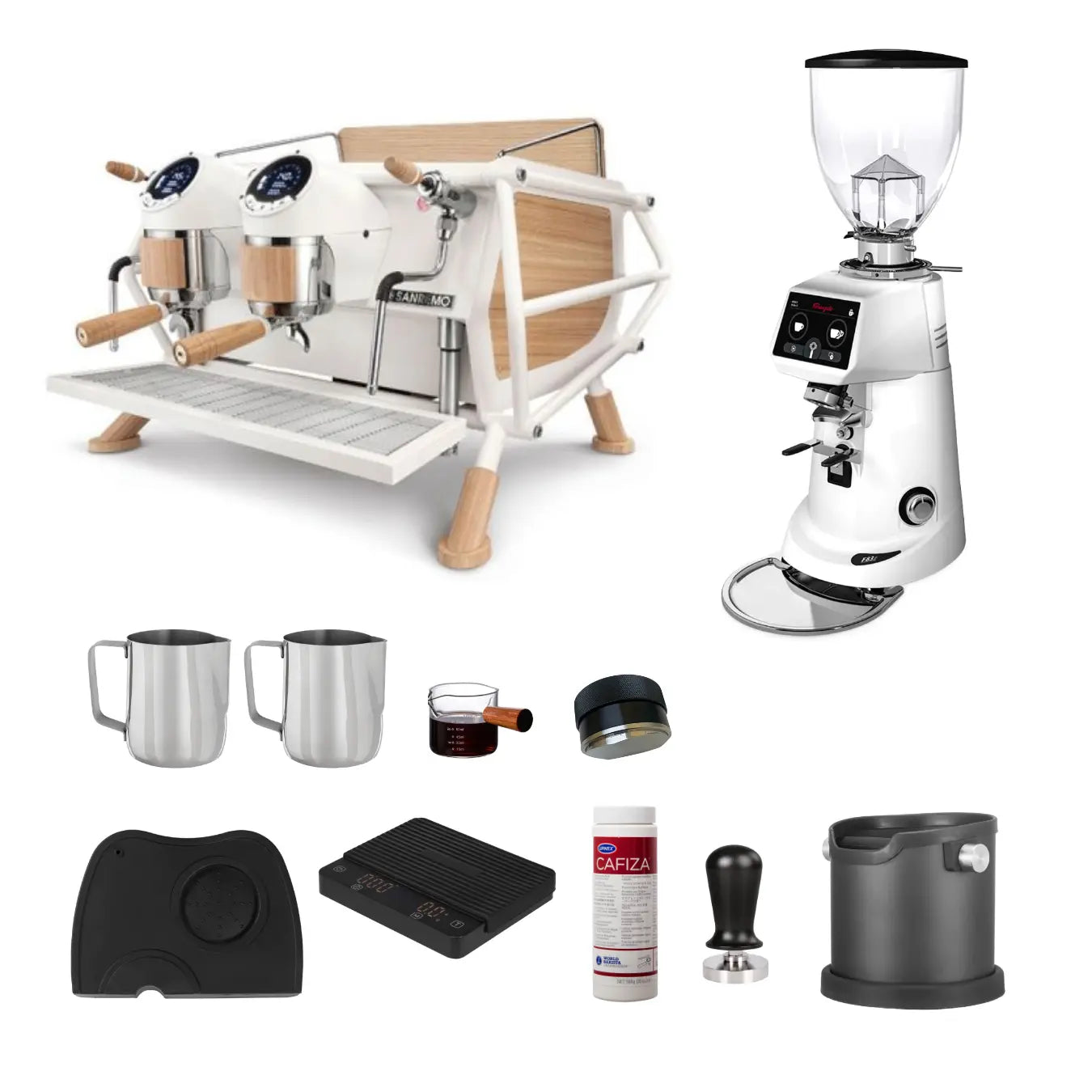 Sanremo Cafe Racer 2 Group + Fiorenzato F83 E Pro Combo Package Coffee Machine Depot