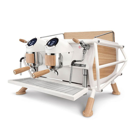 Sanremo Cafe Racer White/Wood 2 Group Espresso Machine