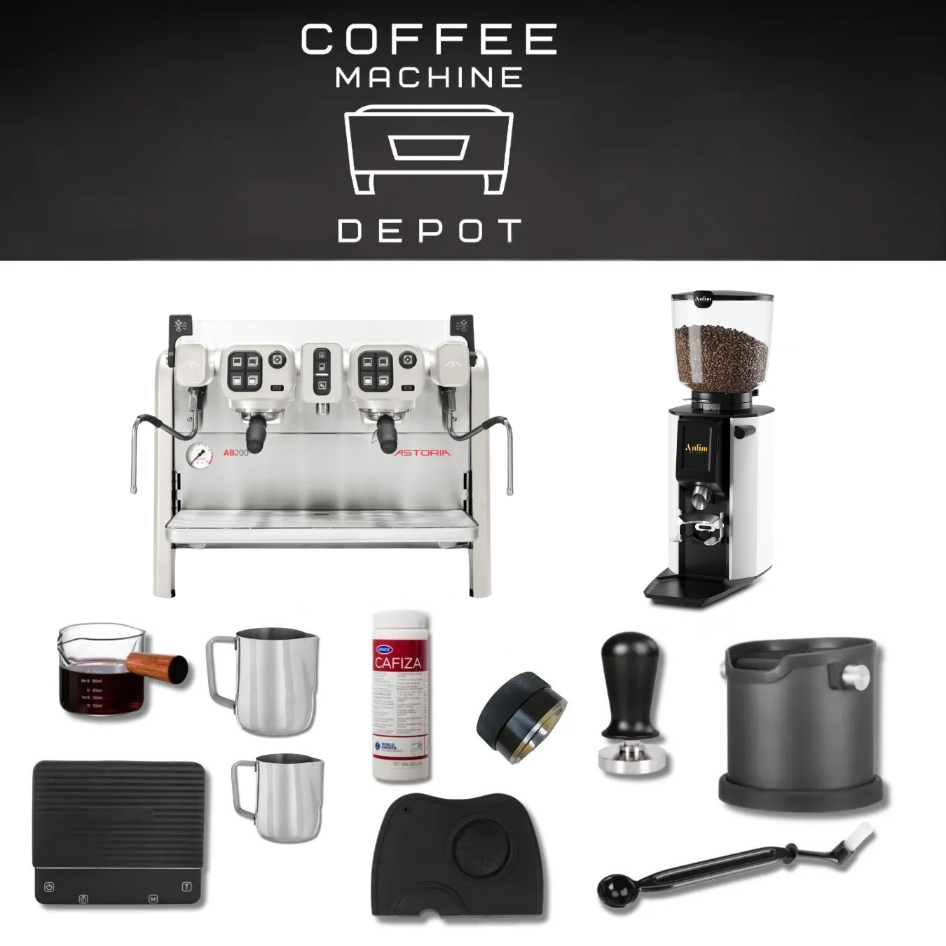 Astoria AB200 2 Group Compact with Anfim Luna Bundle Package - White