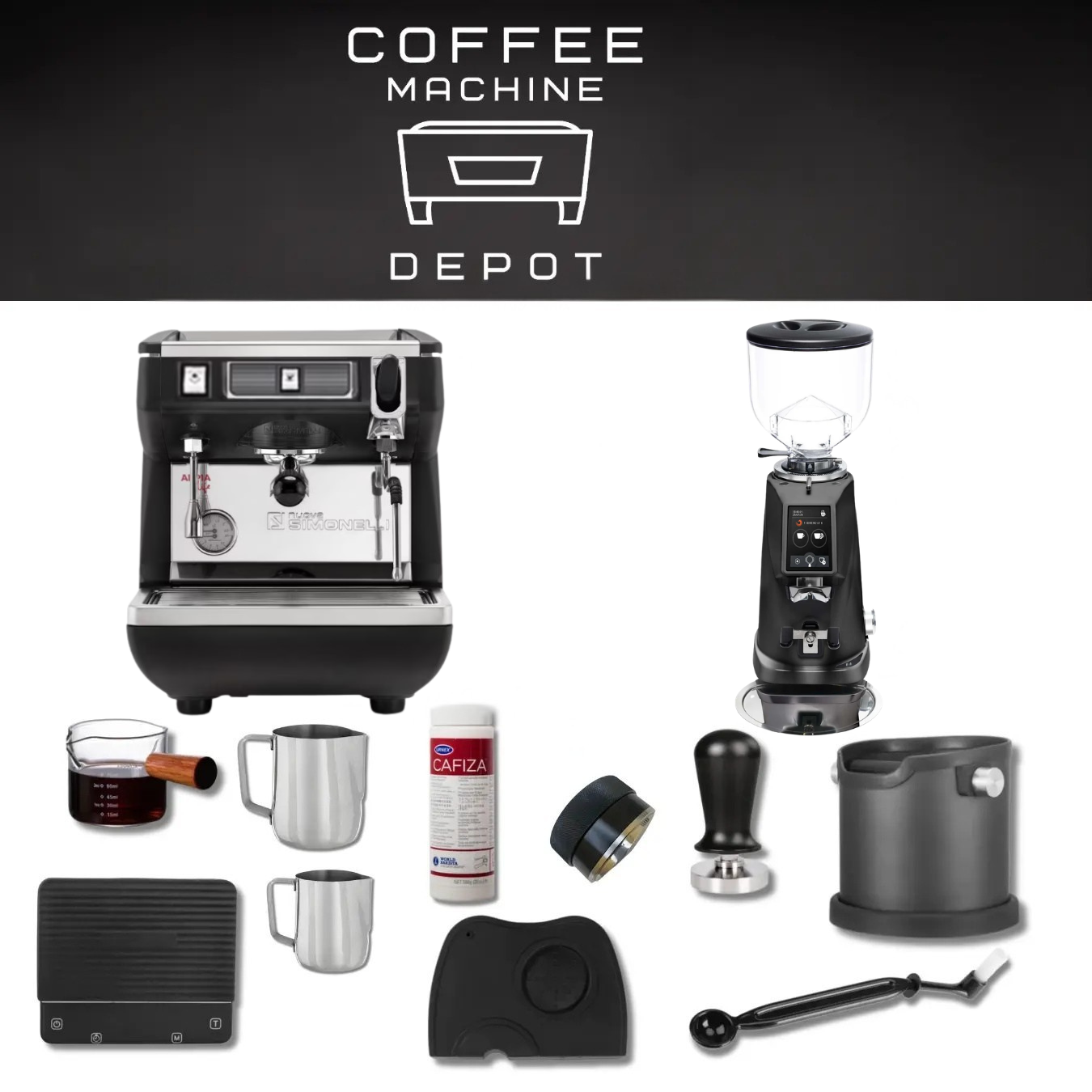 Nuova Simonelli Appia Life Semi 1 Group with Fiorenzato F4 Evo Combo Package - Black