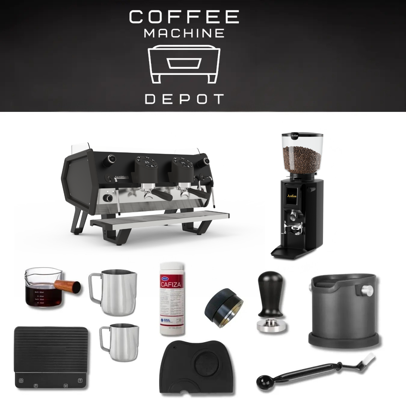 Sanremo D8 2 Group with Anfim Luna Bundle Package - Total Black