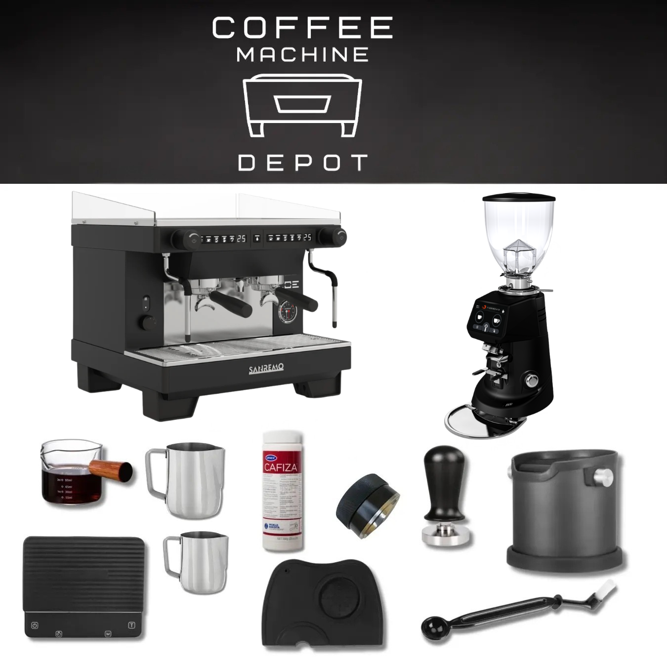 Sanremo Zoe Compact 208V 2 Group with Fiorenzato F64 E (Black) Bundle Package - Black