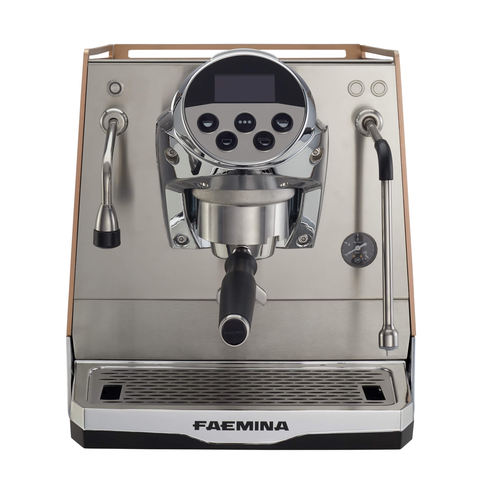 Faema Faemina A/1 GTI 5P – 1 Group Commercial Espresso Machine with Autosteam (Satin Copper/Aluminum Lighting)