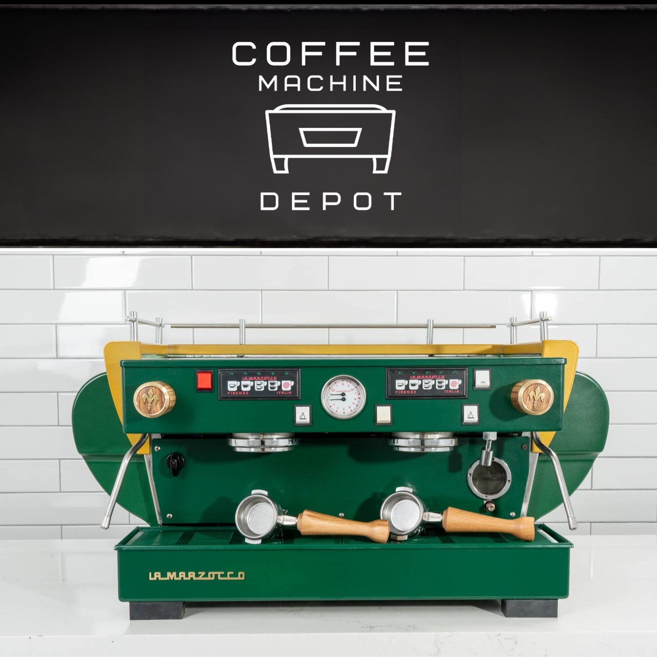 La Marzocco FB70 2 Group Custom Hunter Green with Gold and Brass