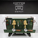 Kees Van Der Westen - Mirage Duette AV 2 Group Commercial Espresso Machine - Custom "Military Green" and Brushed Gold With Oak Wood