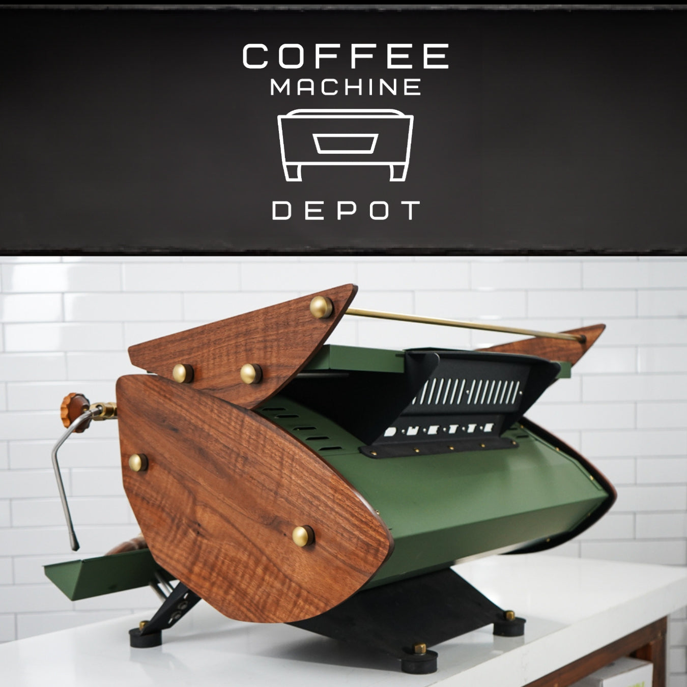 Kees Van Der Westen - Mirage Duette AV 2 Group Commercial Espresso Machine - Custom "Military Green" and Brushed Gold With Oak Wood