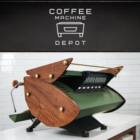 Kees Van Der Westen - Mirage Duette AV 2 Group Commercial Espresso Machine - Custom "Military Green" and Brushed Gold With Oak Wood