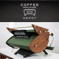 Kees Van Der Westen - Mirage Duette AV 2 Group Commercial Espresso Machine - Custom "Military Green" and Brushed Gold With Oak Wood