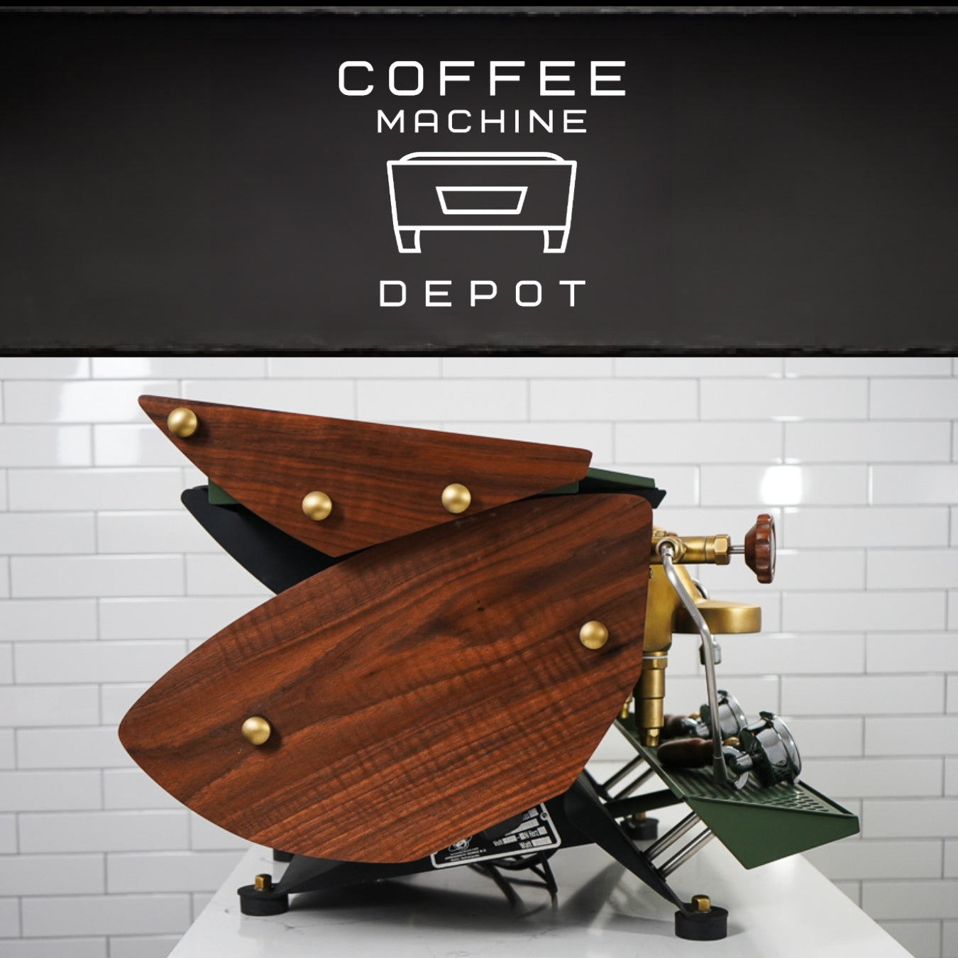 Kees Van Der Westen - Mirage Duette AV 2 Group Commercial Espresso Machine - Custom "Military Green" and Brushed Gold With Oak Wood