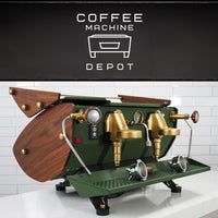 Kees Van Der Westen - Mirage Duette AV 2 Group Commercial Espresso Machine - Custom "Military Green" and Brushed Gold With Oak Wood