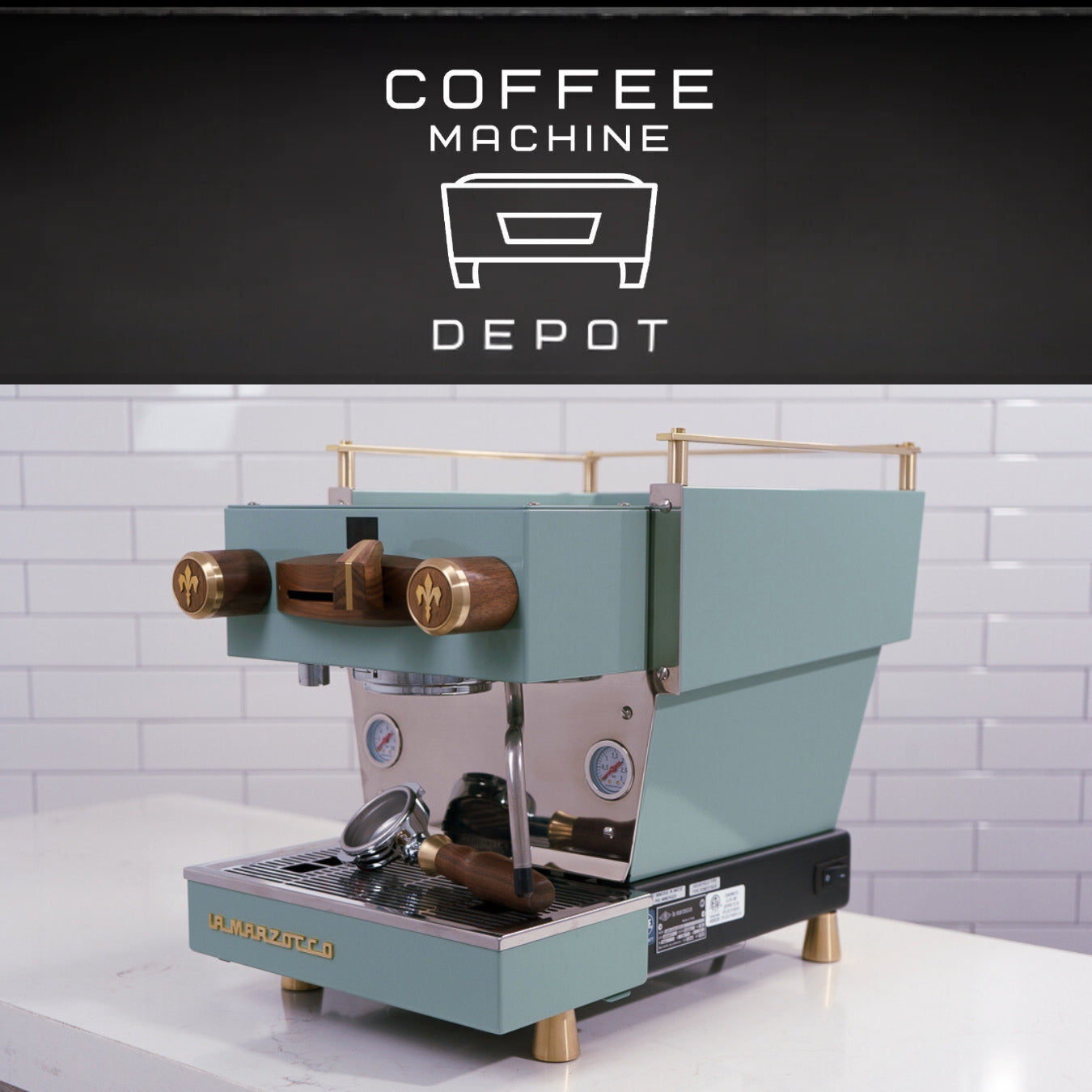 La Marzocco Linea Mini R- Custom Vintage Green with Walnut and Brass Home Espresso Machine