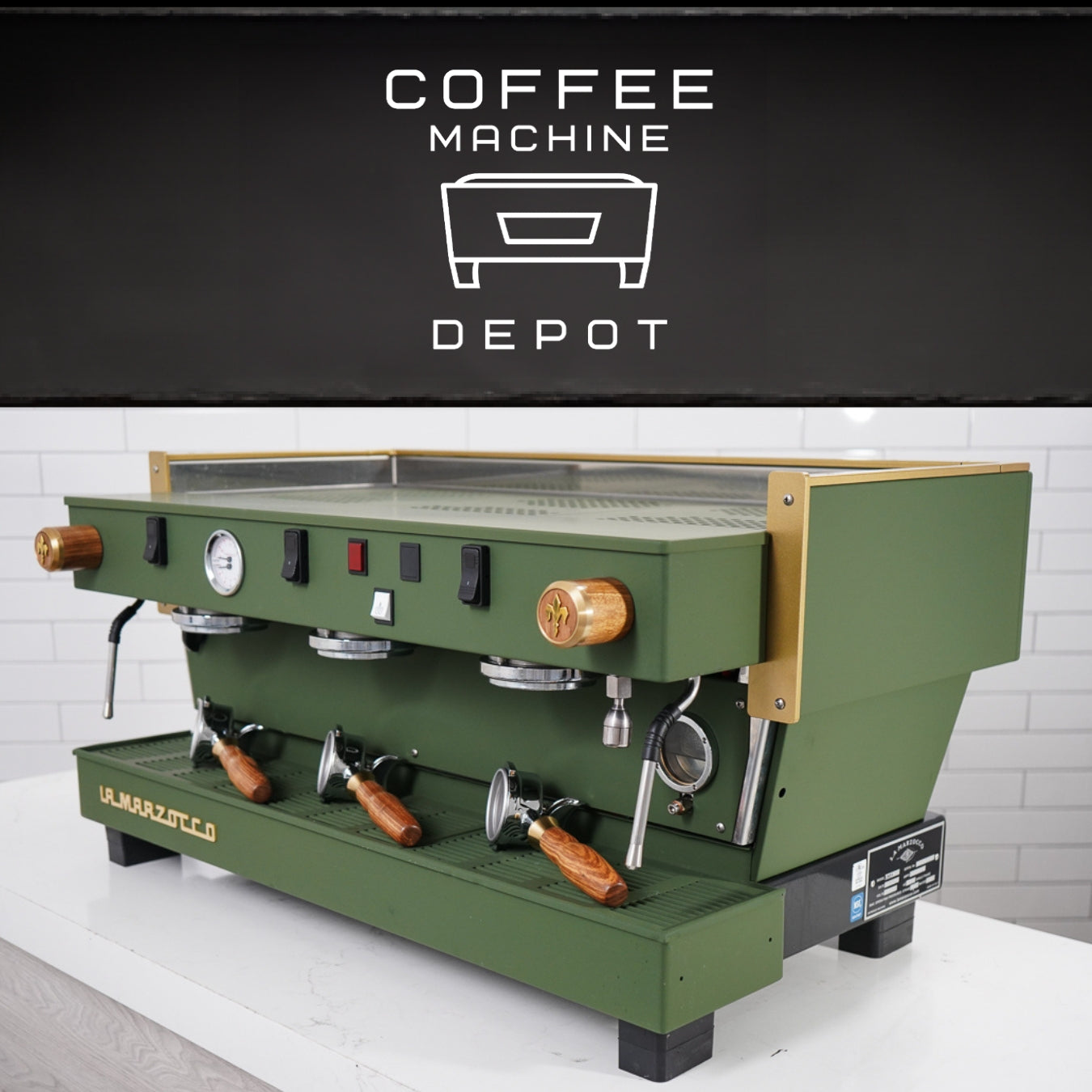 La Marzocco - Linea Classic EE 3 Group Commercial Espresso Machine - Fully Custom "Military" Green & Wood