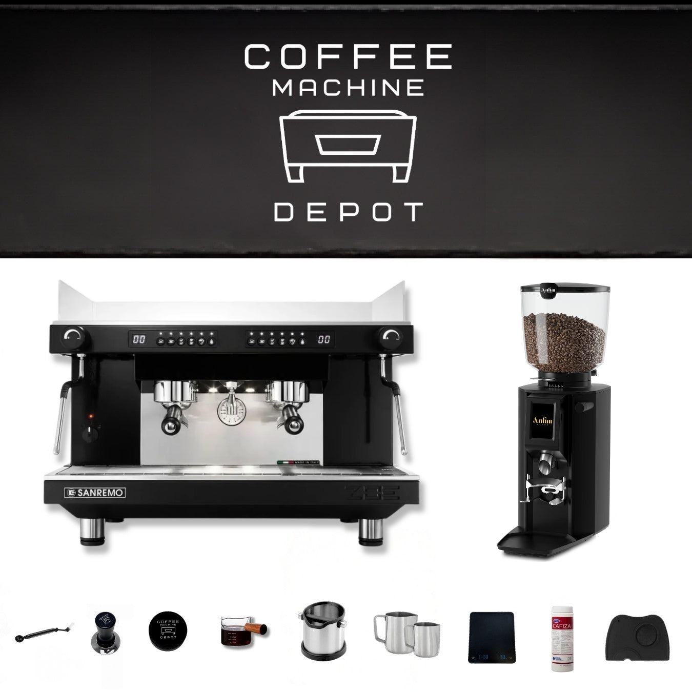 Sanremo Zoe 2 group Competition Commercial Espresso Machine & Anfim Luna Commercial Espresso Grinder Bundle