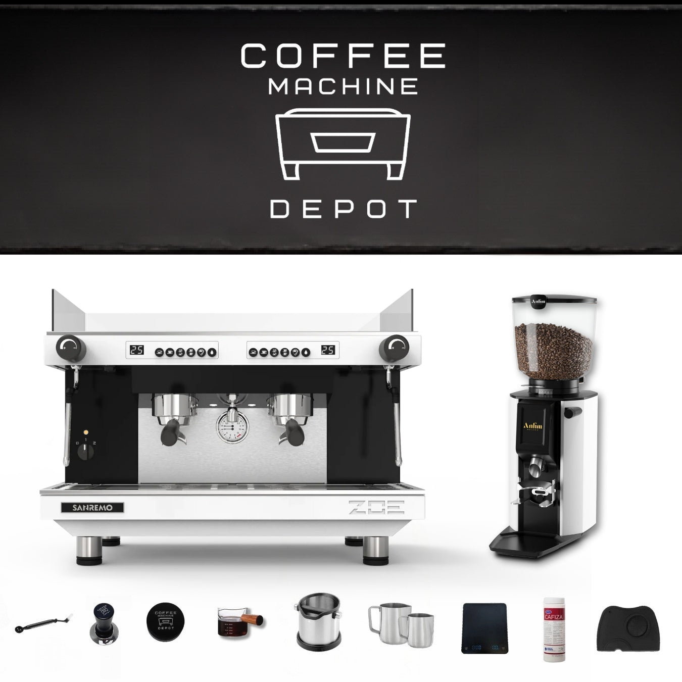 Sanremo Zoe 2 group Competition Commercial Espresso Machine & Anfim Luna Commercial Espresso Grinder Bundle
