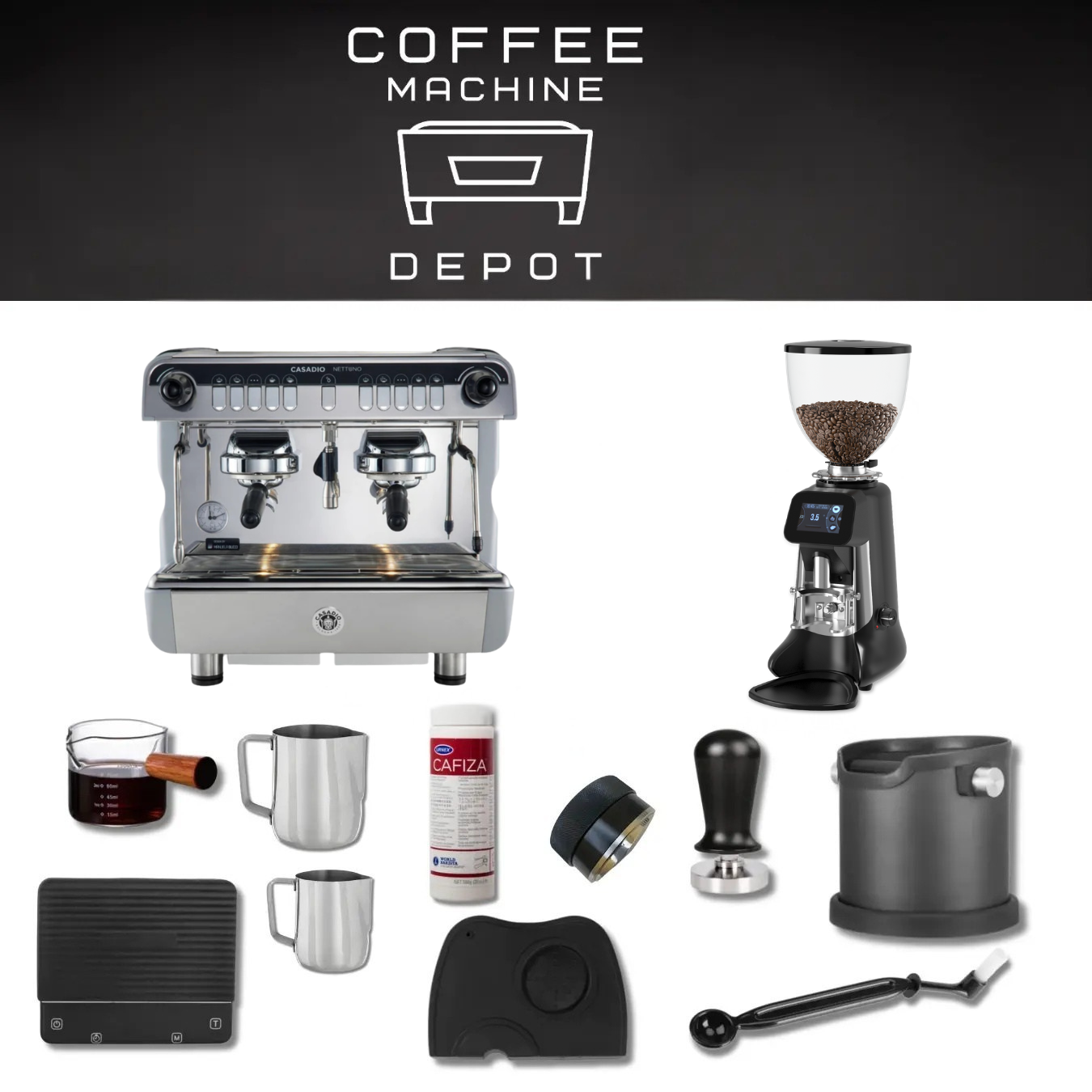 Casadio Nettuno 2 Group Compact with HeyCafe Buddy (Black) Bundle Package