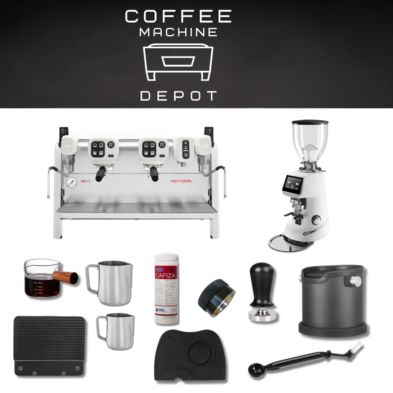 Astoria AB200 2 Group with Fiorenzato F64 E Bundle Package - White