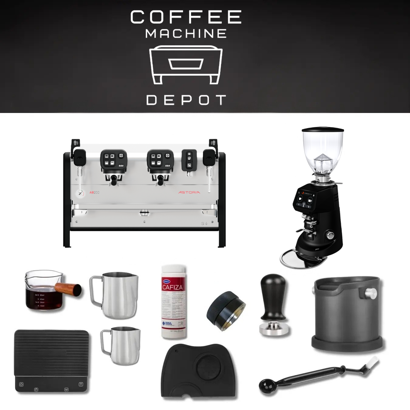 Astoria AB200 2 Group with Fiorenzato F64 E Bundle Package - Black