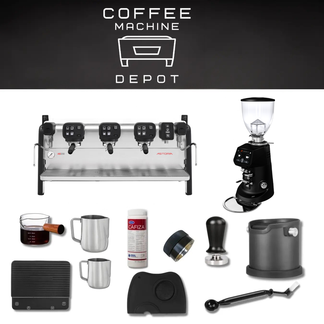 Astoria AB200 3 Group with Fiorenzato F64 E Bundle Package - Black