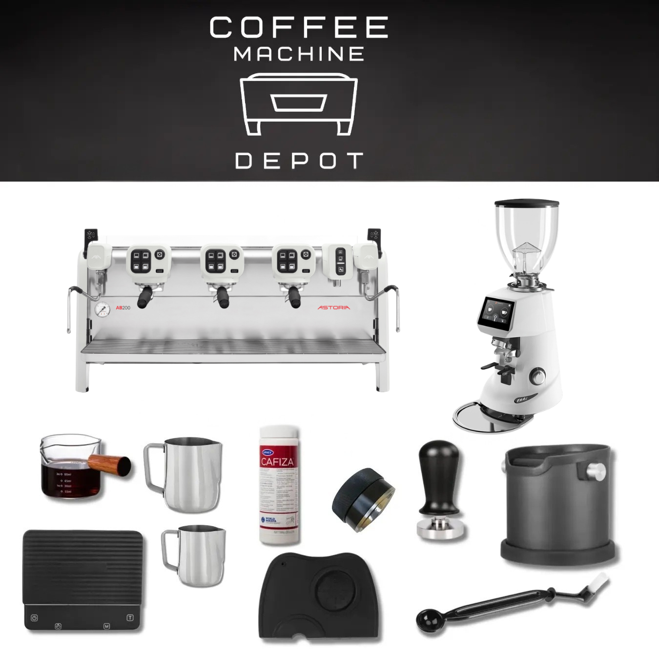 Astoria AB200 3 Group with Fiorenzato F64 E Bundle Package - White