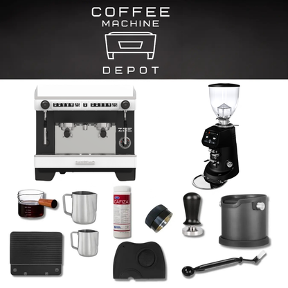 Sanremo Zoe Compact 208V 2 Group with Fiorenzato F64 E (Black) Bundle Package - White/Black