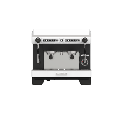 Sanremo Zoe Compact 208V 2 Group with Fiorenzato F64 E (Black) Bundle Package - White/Black