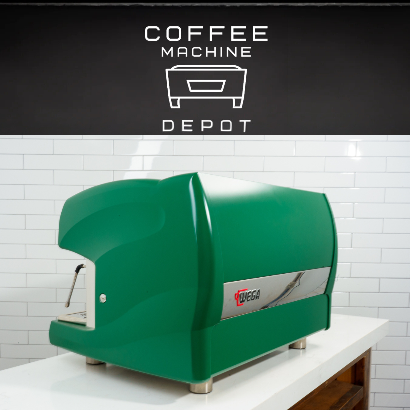 Wega Polaris High Cup 2 Group Custom Green with Wood Commercial Espresso Machine