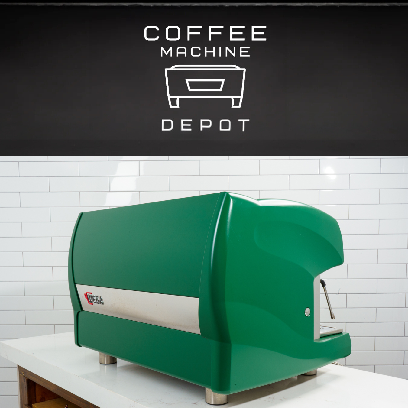 Wega Polaris High Cup 2 Group Custom Green with Wood Commercial Espresso Machine