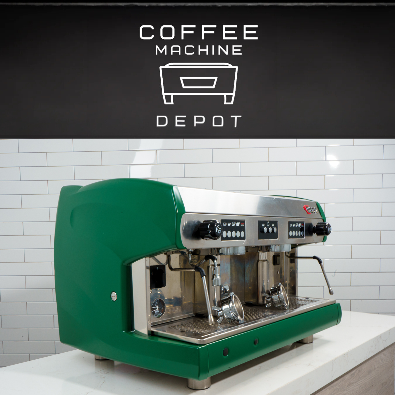 Wega Polaris High Cup 2 Group Custom Green with Wood Commercial Espresso Machine