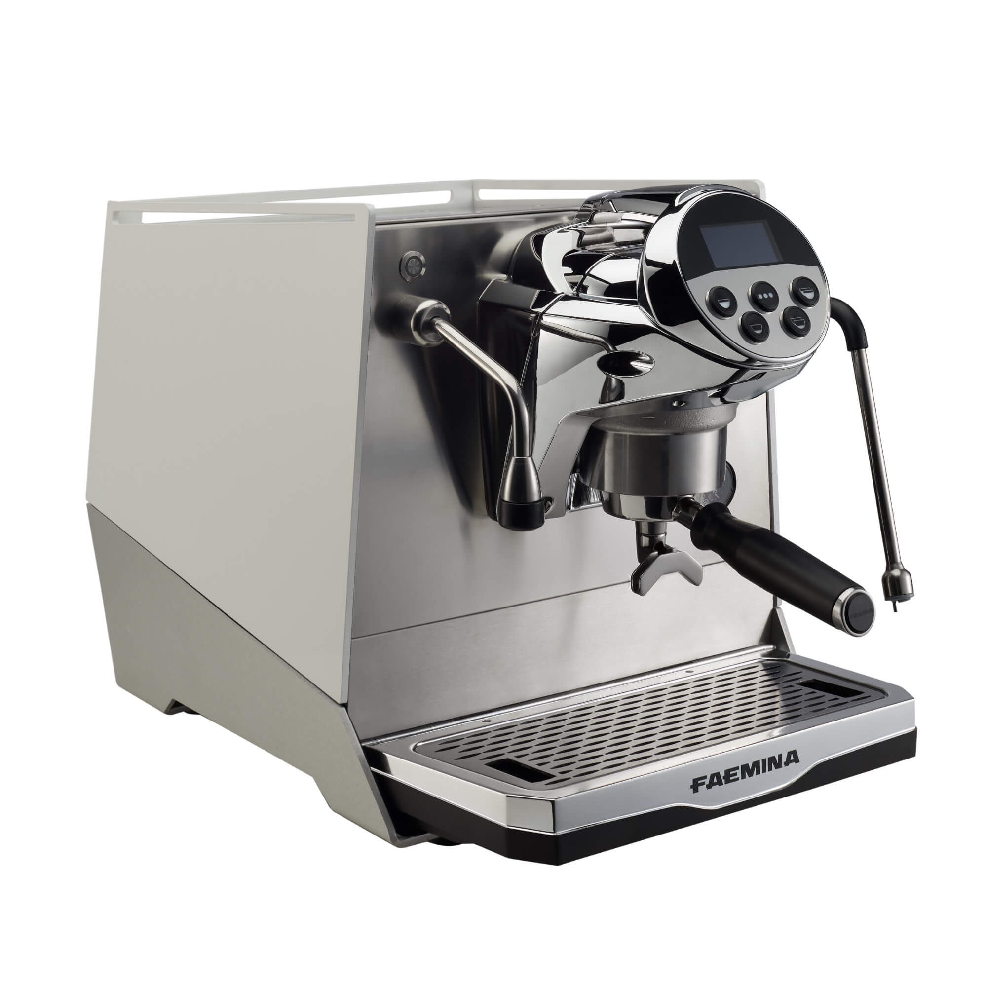 Faema Faemina A/1 GTI 5P – 1 Group Commercial Espresso Machine with Autosteam (Glossy White/Anodised Clear Grey)