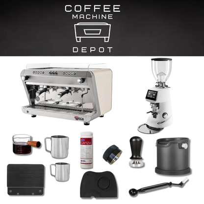 Wega IO 2 Group with Fiorenzato F64 E Bundle Package - White